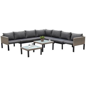 Ambia Garden Loungegarnitur, Beige, Glas, Füllung: Schaumstoff, nicht einzeln stellbar, L-Form, 200x200 cm, Tisch mit Glasplatte, Loungemöbel, Loungemöbel-Sets