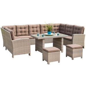 Ambia Garden Loungegarnitur , Beige , Glas , Füllung: Schaumstoff , Tisch mit Glasplatte , Loungemöbel, Loungemöbel-Sets