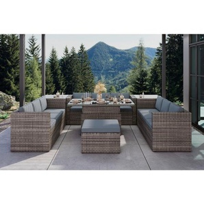 Ambia Garden Loungegarnitur, Blaugrau, Metall, Füllung: Polyester, 140x48x68 cm, Tisch höhenverstellbar, Loungemöbel, Gartenlounge-Sets
