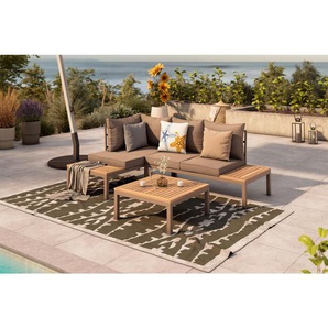 Ambia Garden Loungegarnitur, Braun, Akazie, Holz, Metall, Akazie, vollmassiv, Füllung: Komfortschaum,Faserbällchen, L-Form, einzeln stellbar, 207x138