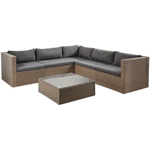 Ambia Garden Loungegarnitur, Braun, Dunkelgrau, Metall, Kunststoff, Glas, Textil, Füllung: Schaumstoff, 246x246 cm, wetterfest, Loungemöbel, Loungemöbel-Sets