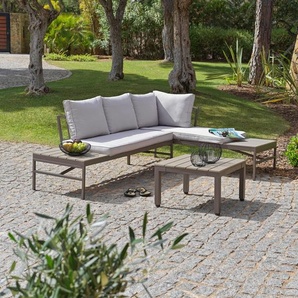 Ambia Garden Loungegarnitur, Braun, Grau, Metall, Kunststoff, Textil, Füllung: Komfortschaum,Komfortschaum, 215x154.5 cm, geeignet für Balkon, Loungemöbel, Gartenlounge-Sets