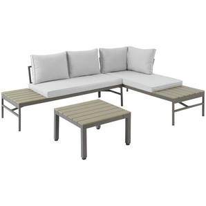 Ambia Garden Loungegarnitur, Braun, Grau, Metall, Kunststoff, Textil, Füllung: Komfortschaum,Komfortschaum, 215x154.5 cm, geeignet für Balkon,
