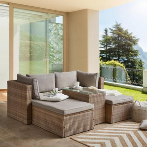Ambia Garden Loungegarnitur, Braun, Kunststoff, Glas, Textil, eckig, Loungemöbel, Loungemöbel-Sets