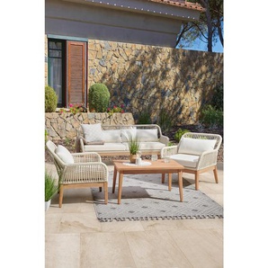 Ambia Garden Loungegarnitur, Creme, Weiß, Holz, Metall, Akazie, vollmassiv, Füllung: Polystyrol,Polystyrol, 85x55x45 cm, Loungemöbel, Loungemöbel-Sets