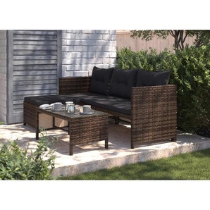 Ambia Garden Loungegarnitur, Dunkelbraun, Metall, Kunststoff, Glas, seitenverkehrt montierbar, 179x120 cm, wetterfest, Tisch mit Glasplatte, Loungemöbel, Gartenlounge-Sets