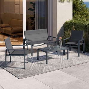 Ambia Garden Loungegarnitur, Dunkelgrau, Metall, Textil, 4-teilig, Flachrohr, Loungemöbel, Loungemöbel-Sets