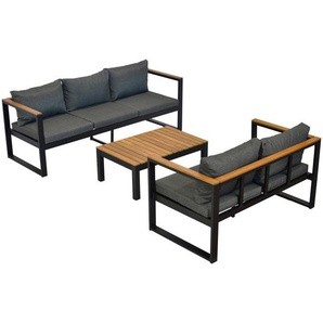 Ambia Garden Loungegarnitur, Graphit, Grau, Natur, Holz, 3-teilig, Akazie, massiv, Loungemöbel, Loungemöbel-Sets