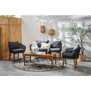 Ambia Garden Loungegarnitur, Grau, Akazie, Holz, Metall, Kunststoff, Textil, Akazie, Hartholz, Füllung: Polyester, 160x75x70 cm, Loungemöbel,