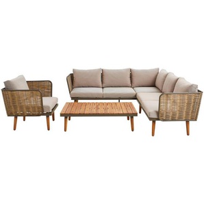 Ambia Garden Loungegarnitur, Grau, Beige, Holz, Metall, Kunststoff, Akazie, vollmassiv, konisch, 220x220 cm, Loungemöbel, Loungemöbel-Sets