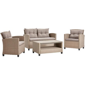 Ambia Garden Loungegarnitur, Grau, Beige, Metall, Kunststoff, Textil, 11-teilig, Füllung: Schaumstoff, eckig, 124x76x67 cm, Loungemöbel,