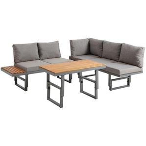 Ambia Garden Loungegarnitur, Grau, Holz, Metall, Akazie, massiv, 110x45-63x48 cm, Tisch höhenverstellbar, UV-beständig, Loungemöbel, Loungemöbel-Sets