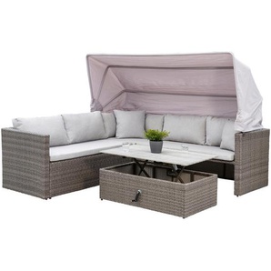 Ambia Garden Loungegarnitur, Grau, Hellgrau, Holz, Metall, Kunststoff, Textil, 12-teilig, Akazie, Füllung: Schaumstoff, einzeln stellbar, 250x224 cm, Fsc, Tisch höhenverstellbar, Loungemöbel, Loungemöbel-Sets