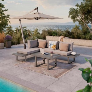 Ambia Garden Loungegarnitur, Grau, Metall, Füllung: Komfortschaum,Polyester, U-Form, L-Form, 176x100x71 cm, Tisch höhenverstellbar, UV-beständig, Loungemöbel, Loungemöbel-Sets