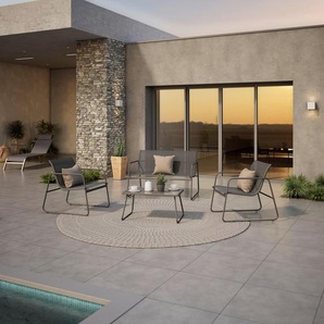 Ambia Garden Loungegarnitur, Grau, Metall, Glas, Textil, 4-teilig, Rundrohr, Loungemöbel, Gartenlounge-Sets