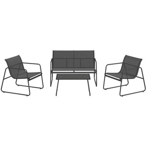 Ambia Garden Loungegarnitur, Grau, Metall, Glas, Textil, 4-teilig, Rundrohr, Loungemöbel, Loungemöbel-Sets