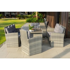 Ambia Garden Loungegarnitur, Grau, Metall, Kunststoff, 5-teilig, Füllung: Komfortschaum,Komfortschaum, einzeln stellbar, rund, 120x70 cm, Loungemöbel, Gartenlounge-Sets