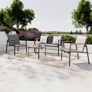 Ambia Garden Loungegarnitur, Grau, Natur, Dunkelgrau, Metall, Kunststoff, Glas, Textil, 4-teilig, Flachrohr, Loungemöbel, Loungemöbel-Sets