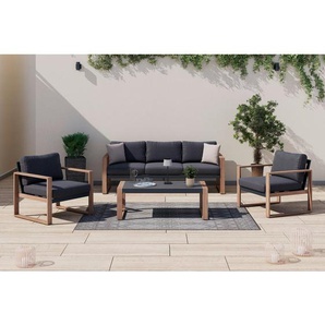 Ambia Garden Loungegarnitur, Grau, Natur, Metall, Glas, Textil, 4-teilig, Füllung: Schaumstoff,Polyester, eckig, 202.8x72x78 cm, Loungemöbel,