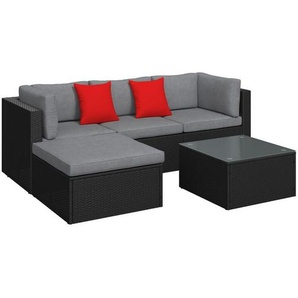 Ambia Garden Loungegarnitur, Grau, Rot, Schwarz, Metall, Kunststoff, Textil, Füllung: Komfortschaum,Komfortschaum,Baumwollfüllung, nicht einzeln stellbar, L-Form, 209x144 cm, Tische mit Glasplatte, Loungemöbel, Gartenlounge-Sets