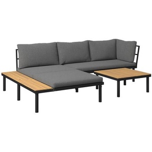 Ambia Garden Loungegarnitur, Grau, Schwarz, Akazie, Holz, Metall, Textil, 3-teilig, Akazie, massiv, Füllung: Schaumstoff, Ottomane links, L-Form, 273.5x159 cm, Loungemöbel, Gartenlounge-Sets