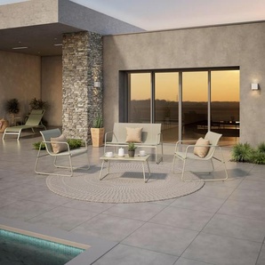 Ambia Garden Loungegarnitur, Grün, Metall, Glas, Textil, 4-teilig, Rundrohr, Loungemöbel, Gartenlounge-Sets