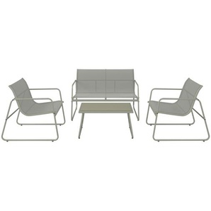 Ambia Garden Loungegarnitur, Grün, Metall, Glas, Textil, 4-teilig, Rundrohr, Loungemöbel, Loungemöbel-Sets