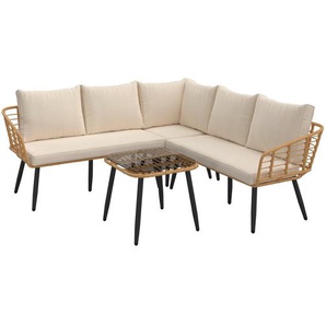 Ambia Garden Loungegarnitur, Natur, Beige, Metall, Kunststoff, Glas, Textil, 4-teilig, Füllung: Schaumstoff,Polyester, Eckteil, 187x67x187 cm,