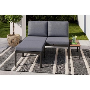 Ambia Garden Loungegarnitur, Natur, Dunkelgrau, Metall, Kunststoff, Textil, 3-teilig, Füllung: Schaumstoff,Polyester, seitenverkehrt montierbar, 134x70x68 cm, wetterbeständig, Loungemöbel, Gartenlounge-Sets