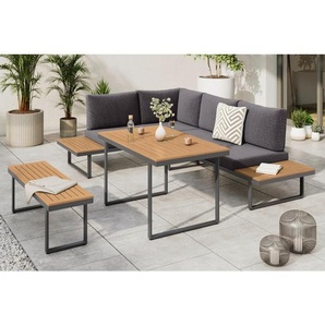 Ambia Garden Loungegarnitur, Natur, Dunkelgrau, Metall, Kunststoff, Textil, 4-teilig, Füllung: Schaumstoff,Polyester, seitenverkehrt montierbar, 250x180 cm, gastro- und objekttauglich, UV-beständig, wetterbeständig, Loungemöbel, Gartenlounge-Sets
