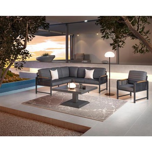 Ambia Garden Loungegarnitur, Natur, Dunkelgrau, Metall, Kunststoff, Textil, Füllung: Schaumstoff,Polyester, Eckteil, L-Form, 195x192 cm, Loungemöbel,