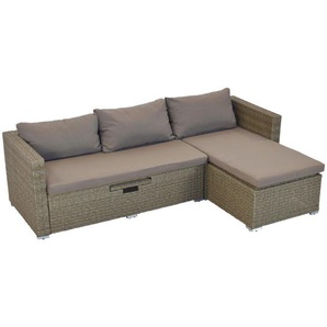 Ambia Garden Loungegarnitur , Natur , Metall, Kunststoff , Füllung: Schaumstoff , links montierbar, rechts montierbar , 215x140 cm , Stauraum , Loungemöbel, Loungemöbel-Sets