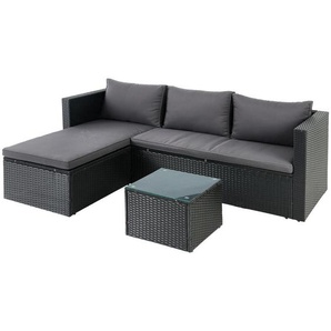 Ambia Garden Loungegarnitur, Schwarz, Dunkelgrau, Metall, Kunststoff, Glas, Textil, Füllung: Komfortschaum,Komfortschaum, Loungemöbel, Loungemöbel-Sets
