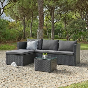 Ambia Garden Loungegarnitur, Schwarz, Dunkelgrau, Metall, Kunststoff, Glas, Textil, Füllung: Komfortschaum,Komfortschaum, Loungemöbel, Gartenlounge-Sets