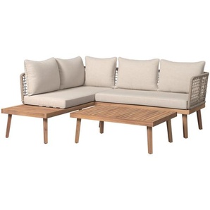 Ambia Garden Loungegarnitur, Taupe, Akazie, Beige, Holz, Metall, Textil, 3-teilig, Akazie, massiv, Füllung: Komfortschaum,Komfortschaum, nicht einzeln stellbar, L-Form, 196x165 cm, FSC 100%, geeignet für Balkon, Loungemöbel, Gartenlounge-Sets