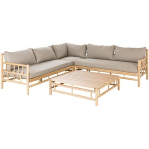 Ambia Garden Loungegarnitur, Taupe, Teak, Holz, Textil, Akazie, Hartholz, Füllung: Kaltschaum, 231.5x231.5 cm, Loungemöbel, Loungemöbel-Sets