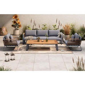 Ambia Garden Loungegarnitur Teakholz, Dunkelgrau, Holz, Metall, Teakholz, Loungemöbel, Loungemöbel-Sets