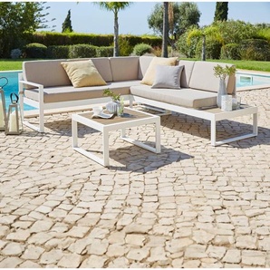 Ambia Garden Loungegarnitur, Weiß, Taupe, Kunststoff, Textil, 219x192 cm, Loungemöbel, Loungemöbel-Sets