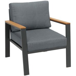 Ambia Garden Loungesessel, Anthrazit, Grau, Natur, Holz, Metall, Textil, Eukalyptusholz, massiv, Füllung: Schaumstoff, Polyester, eckig, 73x74x75 cm,