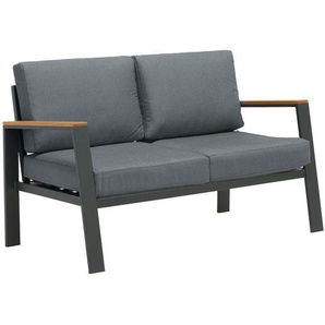 Ambia Garden Loungesofa, Anthrazit, Grau, Natur, Holz, Metall, Textil, Eukalyptusholz, massiv, 2-Sitzer, Füllung: Schaumstoff,