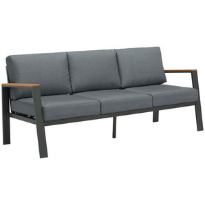 Ambia Garden Loungesofa, Anthrazit, Grau, Natur, Holz, Metall, Textil, Eukalyptusholz, massiv, 3-Sitzer, Füllung: Komfortschaum, 191x74x75 cm,
