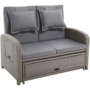 Ambia Garden Loungesofa, Braun, Grau, Schwarz, Metall, Kunststoff, Textil, 2-Sitzer, Füllung: Polyester, 126x95x82 cm, klappbare Rückenlehne, Loungemöbel, Gartensofas