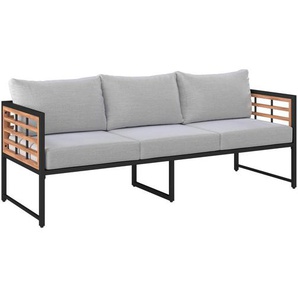 Ambia Garden Loungesofa, Natur, Schwarz, Holz, Metall, Textil, Akazie, vollmassiv, 185x67.5x63.5 cm, Loungemöbel, Gartensofas