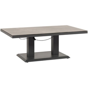 Ambia Garden Loungetisch, Dunkelgrau, Metall, Glas, rechteckig, eckig, Säule, 140x51-71x85 cm, höhenverstellbar, Loungemöbel, Loungetische