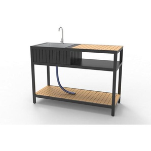 Ambia Garden Outdoorküche, Anthrazit, Teak, Metall, einzeln stellbar, 127x95x50 cm, Gartenmöbel, Outdoor-Küchen