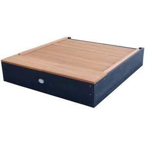 Ambia Garden Sandkasten, Anthrazit, Braun, Holz, Hemlocktanne, 90x74x100 cm, EN 71, CE, FSC 100%, hoher Rand, Sitzfläche, mit Holzschutz vorbehandelt,