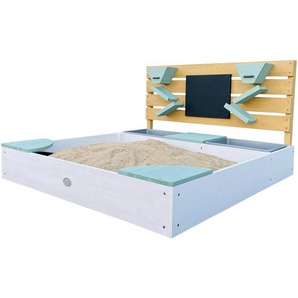 Ambia Garden Sandkasten, Braun, Grün, Weiß, Holz, Kunststoff, Hemlocktanne, 100x105x59 cm, unisex, EN 71, CE, FSC 100%, Sitzfläche, mit Holzschutz