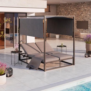 Ambia Garden Sonneninsel, Dunkelgrau, Metall, Textil, Füllung: Schaumstoff, 200x196x148 cm, große Liegefläche, verstellbares Dach, Loungemöbel,