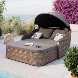 Ambia Garden Sonneninsel, Grau, Kunststoff, Metall, Füllung: Komfortschaum, 132x65x204 cm, Fsc, Bsci, verstellbares Dach, UV-beständig, Loungemöbel,