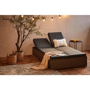 Ambia Garden Sonnenliege, Anthrazit, Braun, Grau, Metall, Kunststoff, Textil, 110x30x194 cm, Rückenlehne verstellbar, Gartenmöbel, Gartenliegen